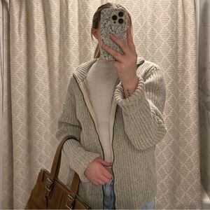 Calvin Klein Gray Ribbed Zip-Up Sweater